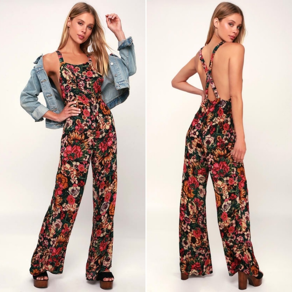 Billabong 'Still Here' Floral Overalls